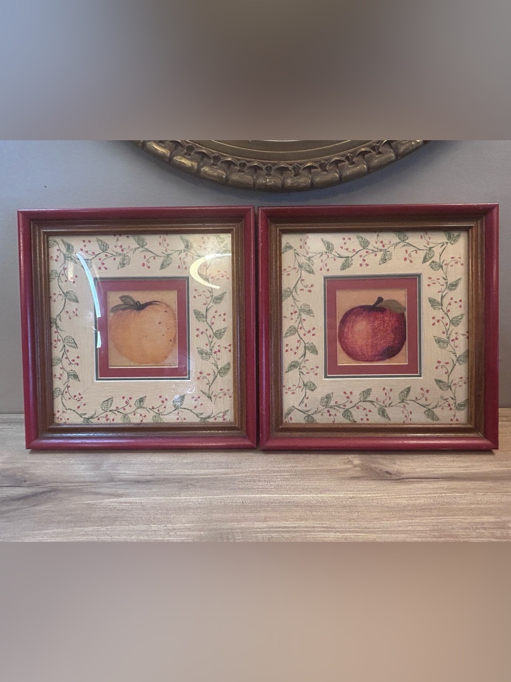 Vintage Red and Cream Fruit Botanical Prints - Set of 2